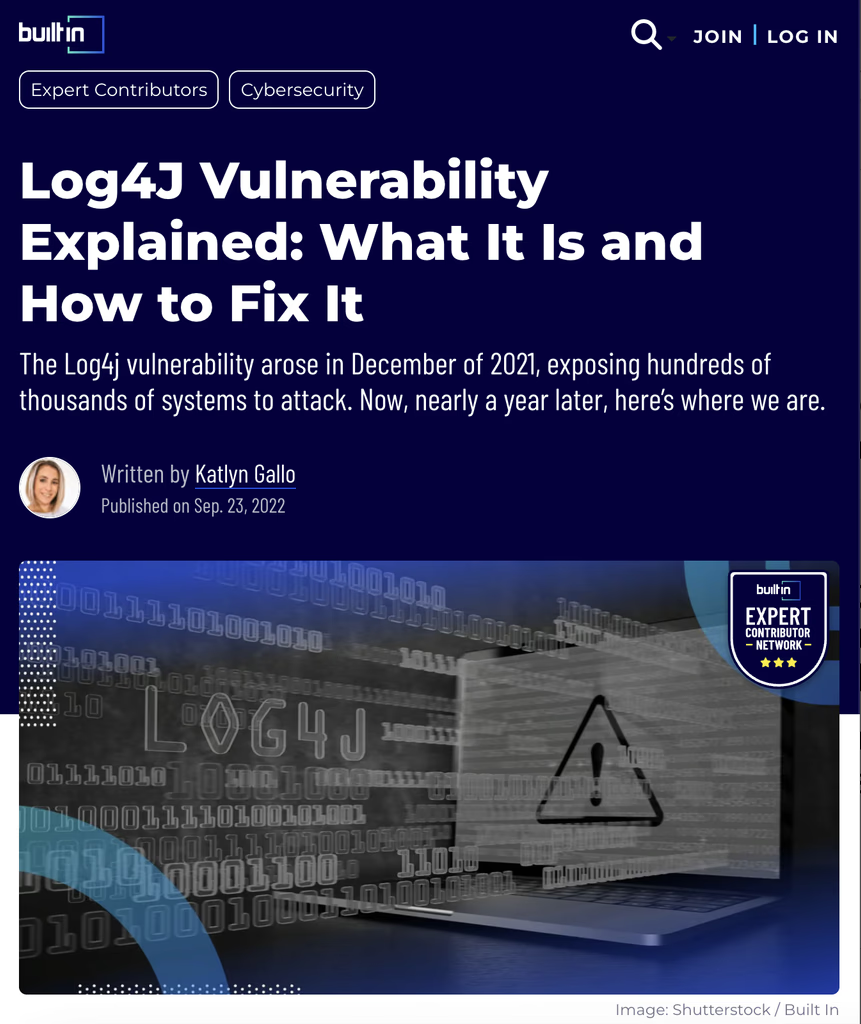 Built In article explaining the Log4j vulnerability